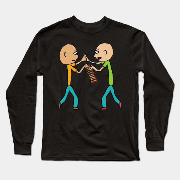 Two Bald Men Fighting Over A Comb Long Sleeve T-Shirt by Mark Ewbie